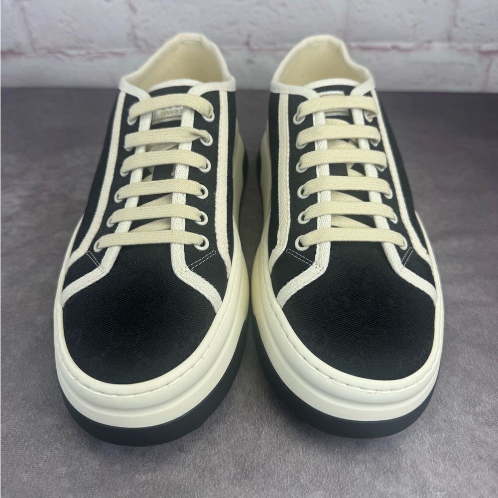 Gucci Mens Gg Black Tennis Treck 1977 Sneakers NIB 39.5 Mystic White - Picture 5 of 14